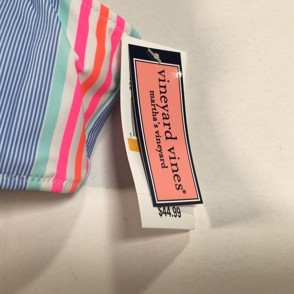 Vineyard Beachy Stripe Ruffle Swim Top, Women's Size S - Breaker Blue/Multi - Picture 3 of 7